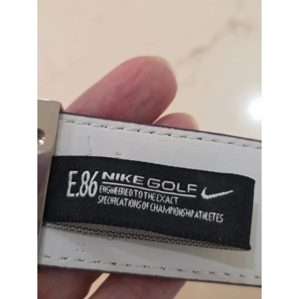 Nike Golf Belt S Purple White Reversible Perforated Leather Silver Swoosh Buckle
